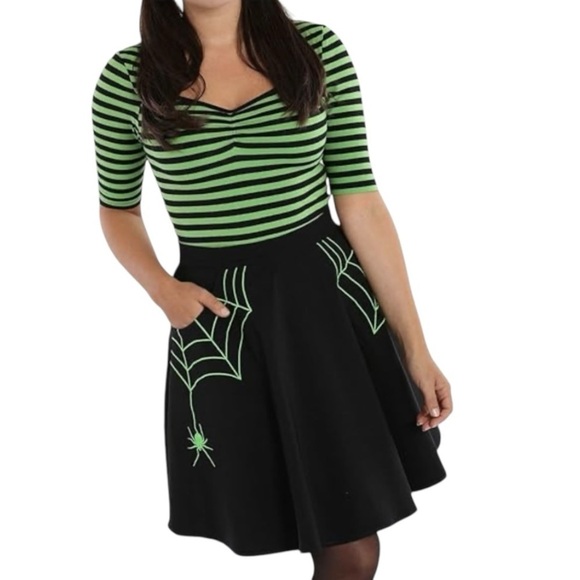 Hell Bunny Miss Muffet Black & Green Circle Mini Skirt Women’s Small - Picture 2 of 12